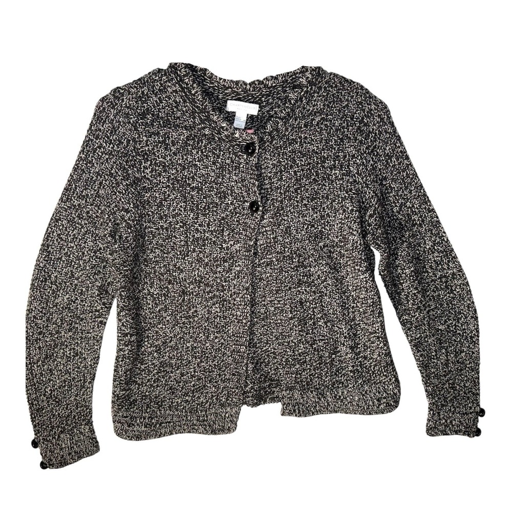 Charter Club Womens Petite Size P/P Cardigan Knit Grey Black 3 Button Front